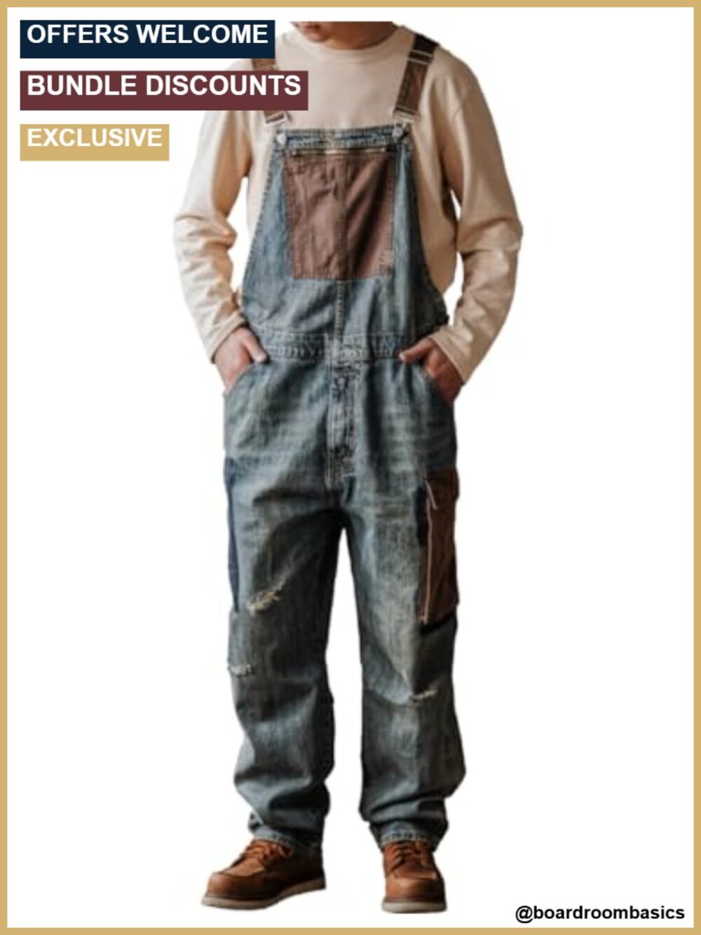 Men's Baggy Denim Bib Overalls Loose Fit Work Utility Distressed Jumpsuit